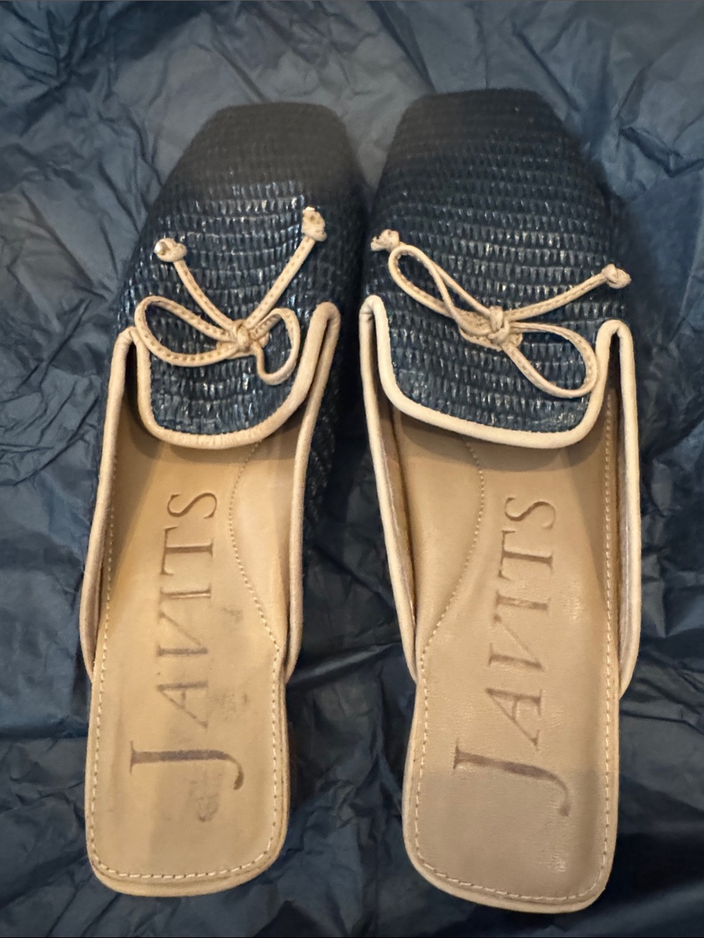 Women’s Navy Woven Bow Loafers